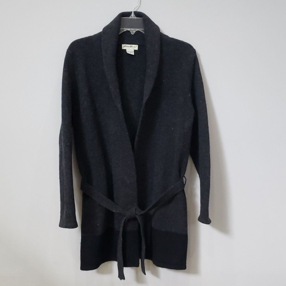 Eddie Bauer Sweater Womens XS Colorblock Neutral Shawl Collar Open Long Cardigan